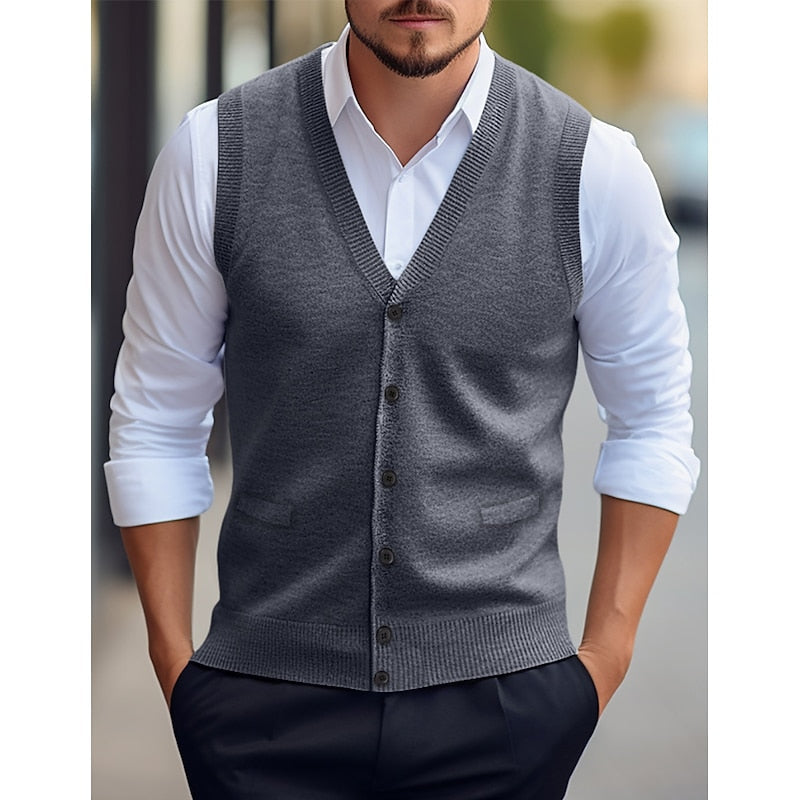 Men's Buttoned V-Neck Sweater Vest