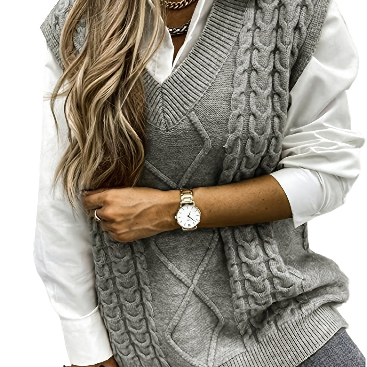 Women's Cable-Knit V-Neck Sweater Vest