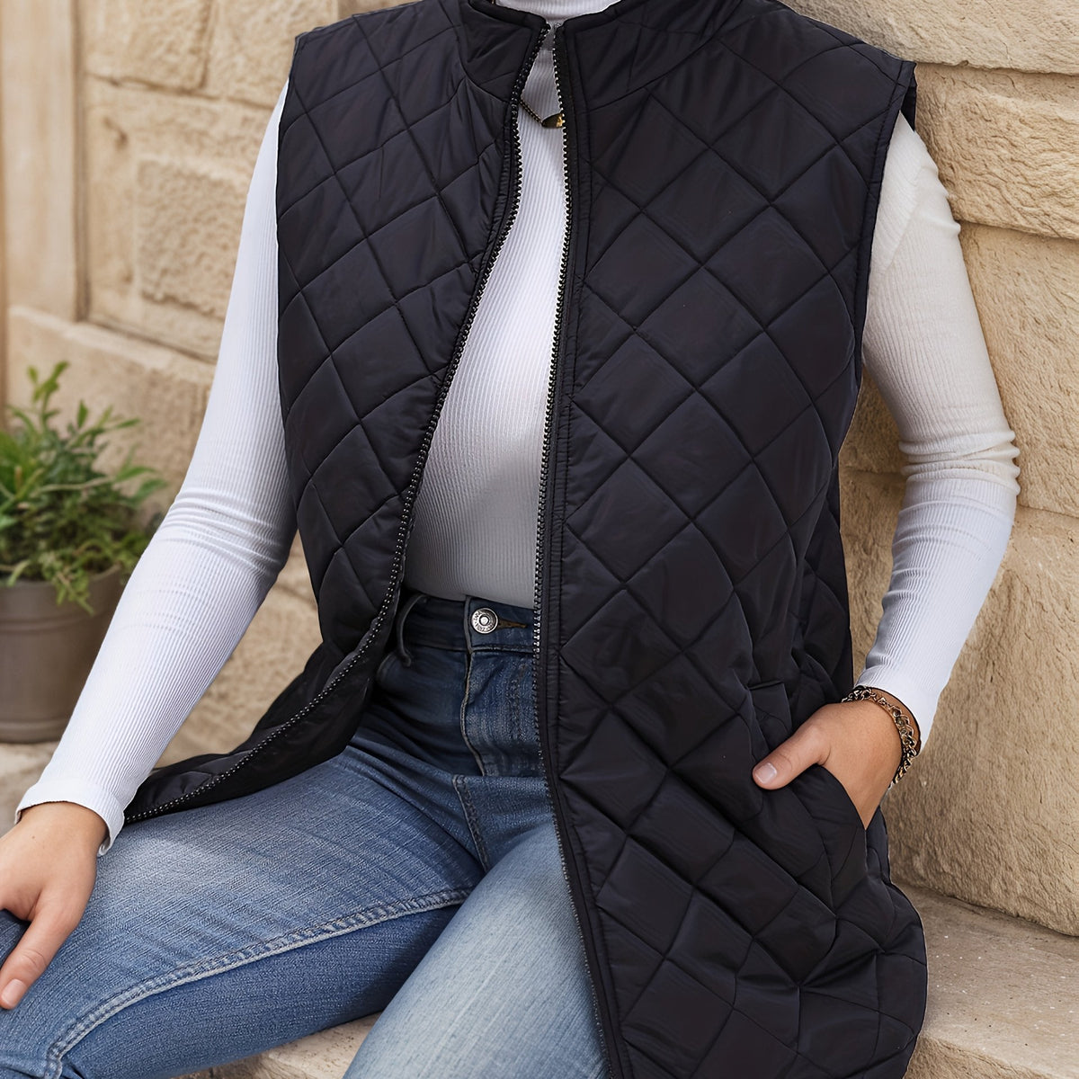 Women's Diamond-Quilted Longline Vest