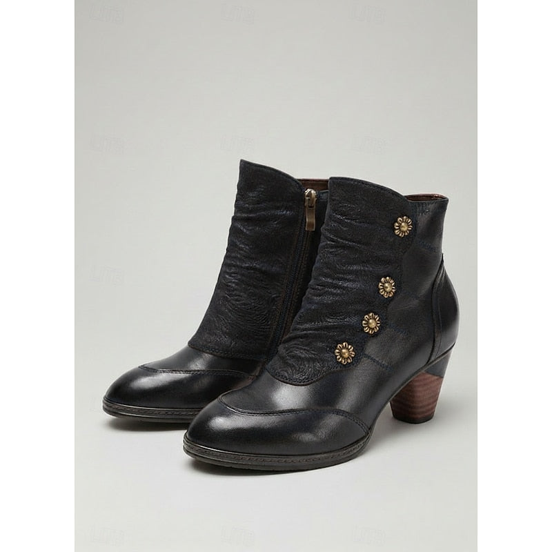 Women's Decorative-Button Ankle Boots with Block Heel