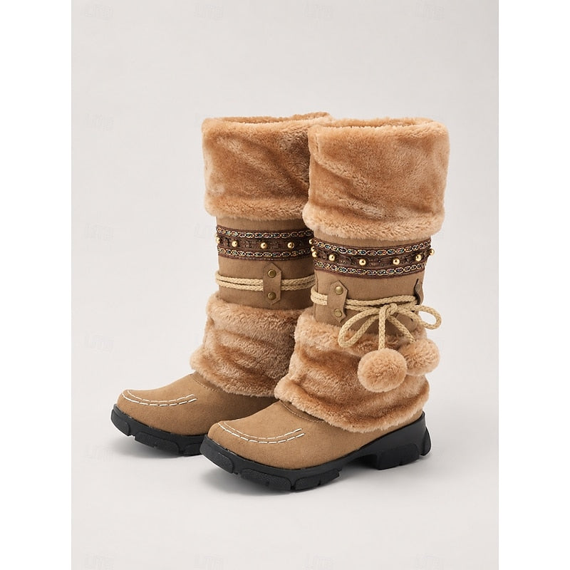 Women's Mid-Calf Boots with Decorative Straps