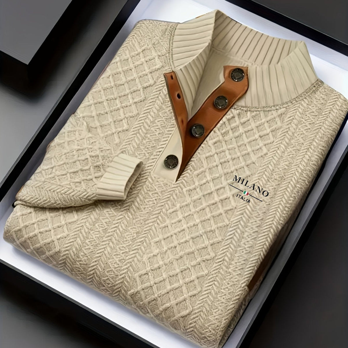 Men's Textured Stand-Collar Sweater