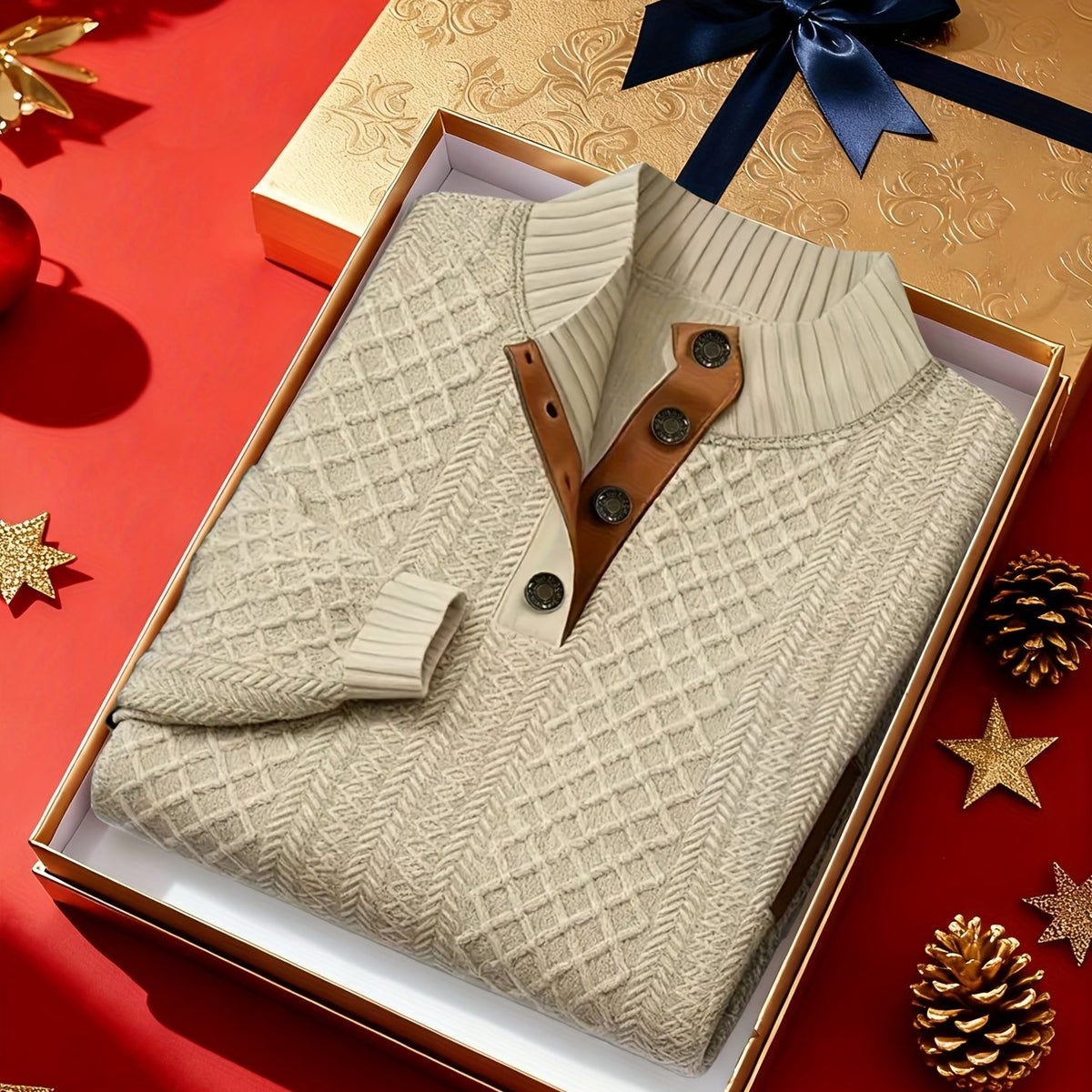 Men's Textured Stand-Collar Sweater