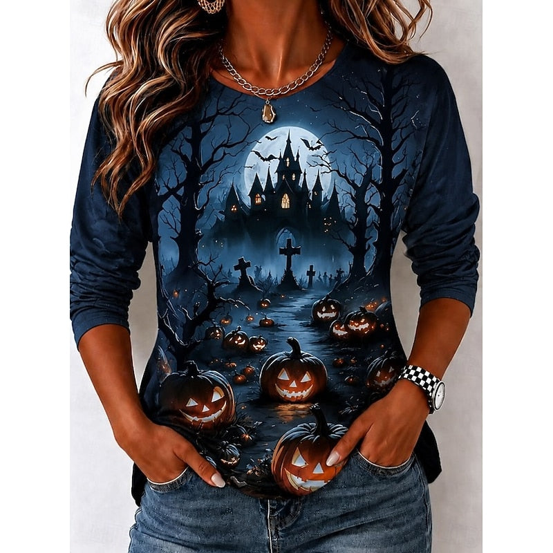 Women's Halloween-Graphic Long-Sleeve Top