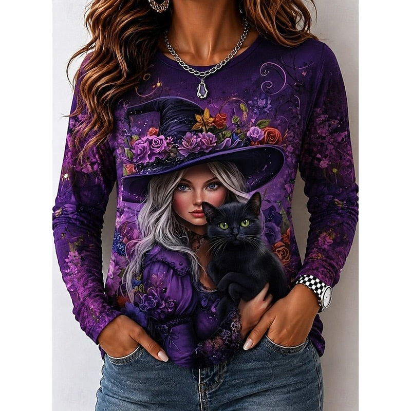 Women's Halloween-Graphic Long-Sleeve Top