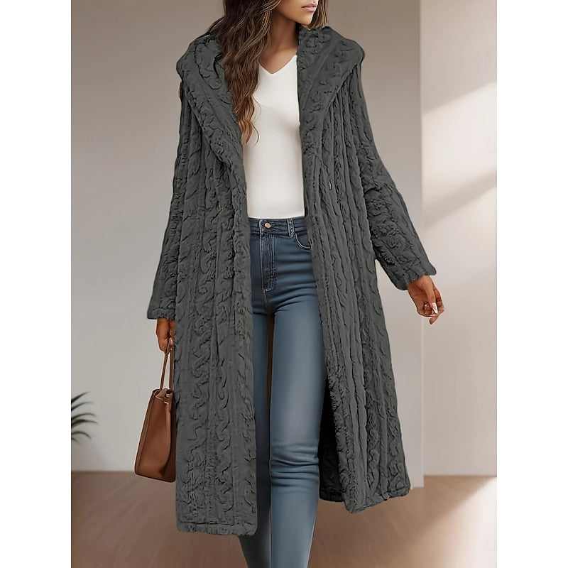 Women's Hooded Cable-Knit Longline Cardigan
