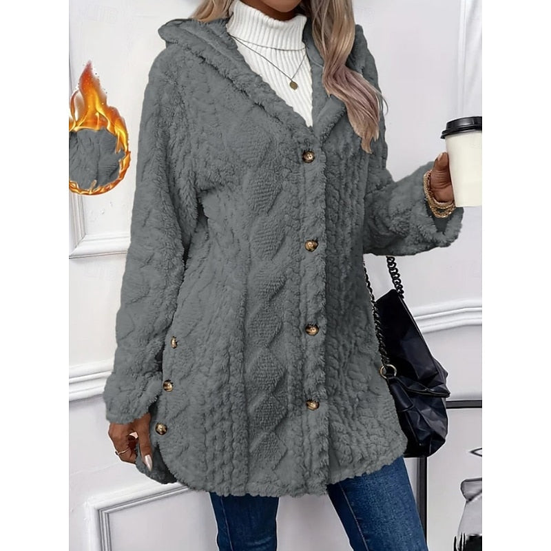 Women's Hooded Cable-Knit Button-Front Cardigan