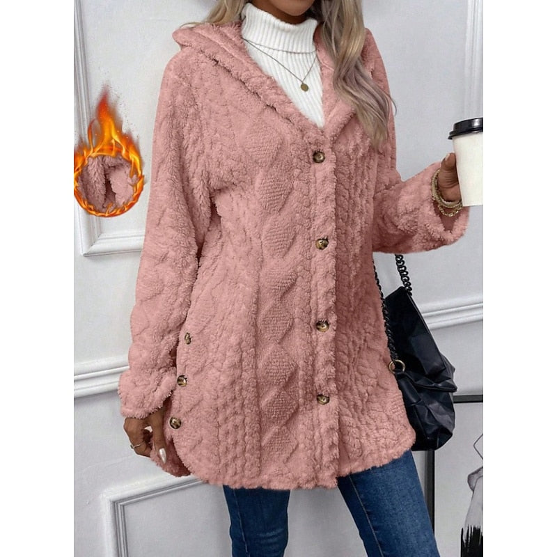 Women's Hooded Cable-Knit Button-Front Cardigan