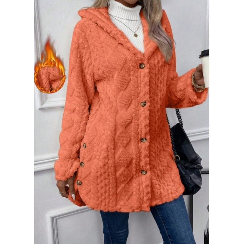 Women's Hooded Cable-Knit Button-Front Cardigan