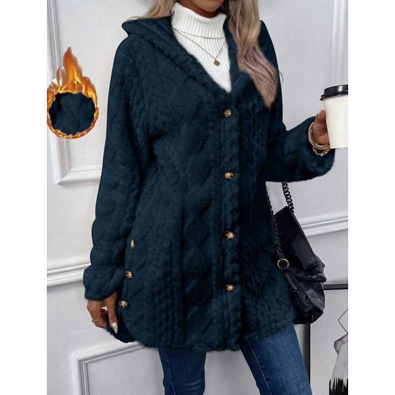 Women's Hooded Cable-Knit Button-Front Cardigan