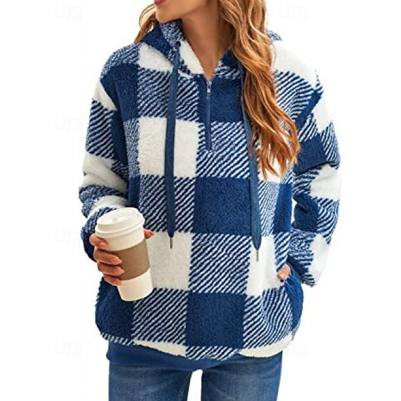 Women's Checkered Quarter-Zip Pullover