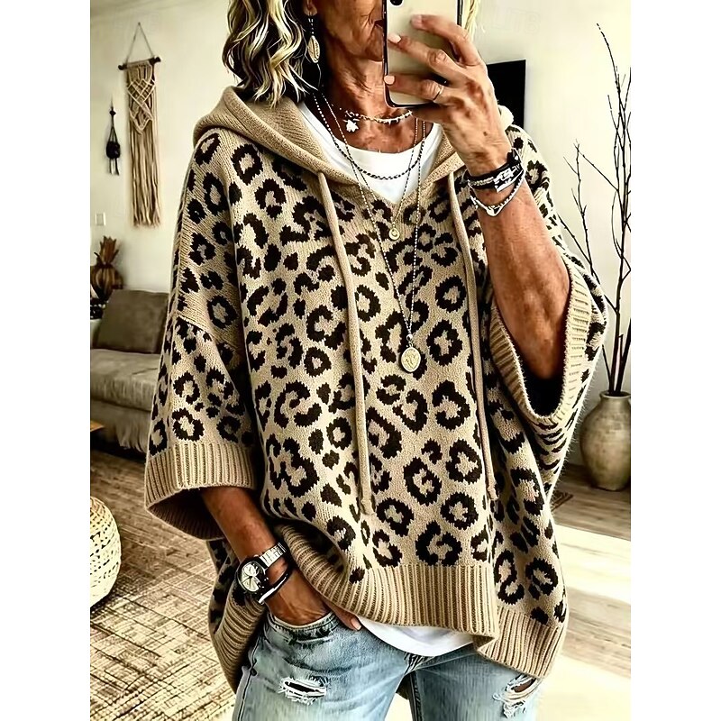 Women's Leopard-Print Hooded Sweater