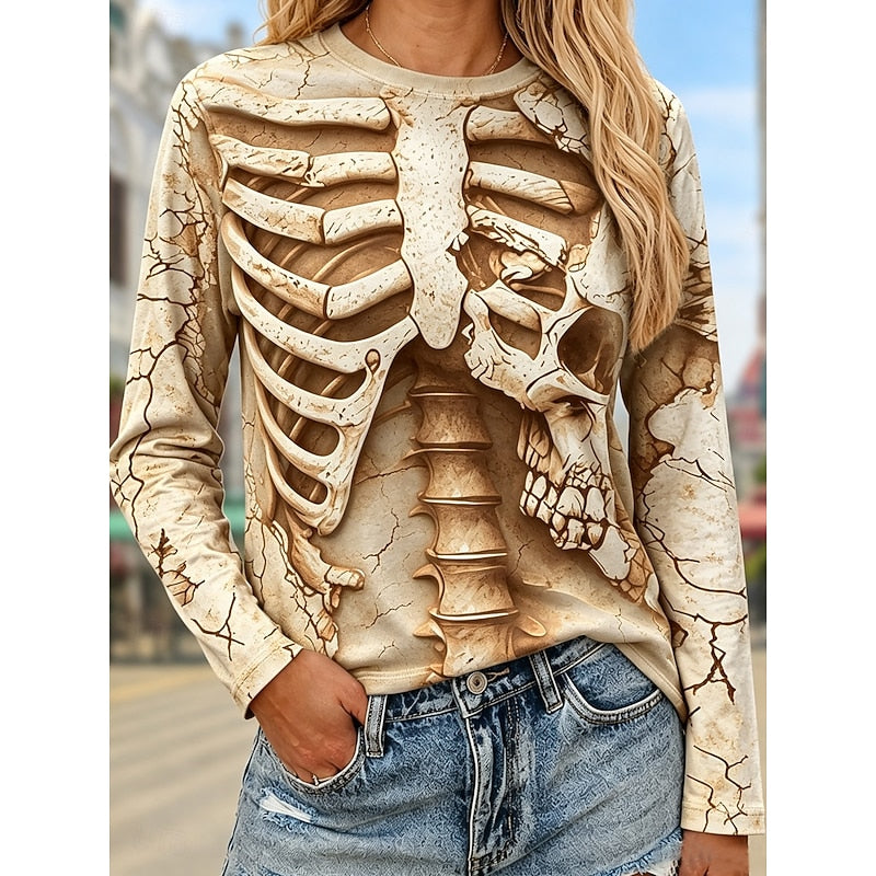 Women's Halloween Skeleton Long-Sleeve Top