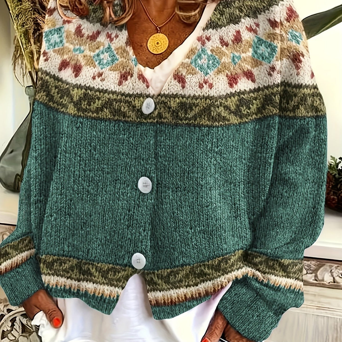 Women's Patterned Button-Front Cardigan