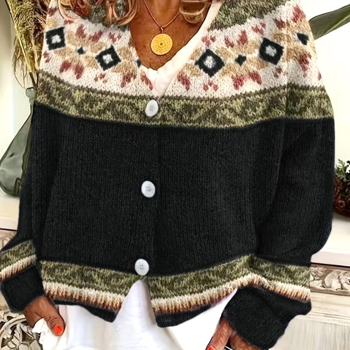 Women's Patterned Button-Front Cardigan