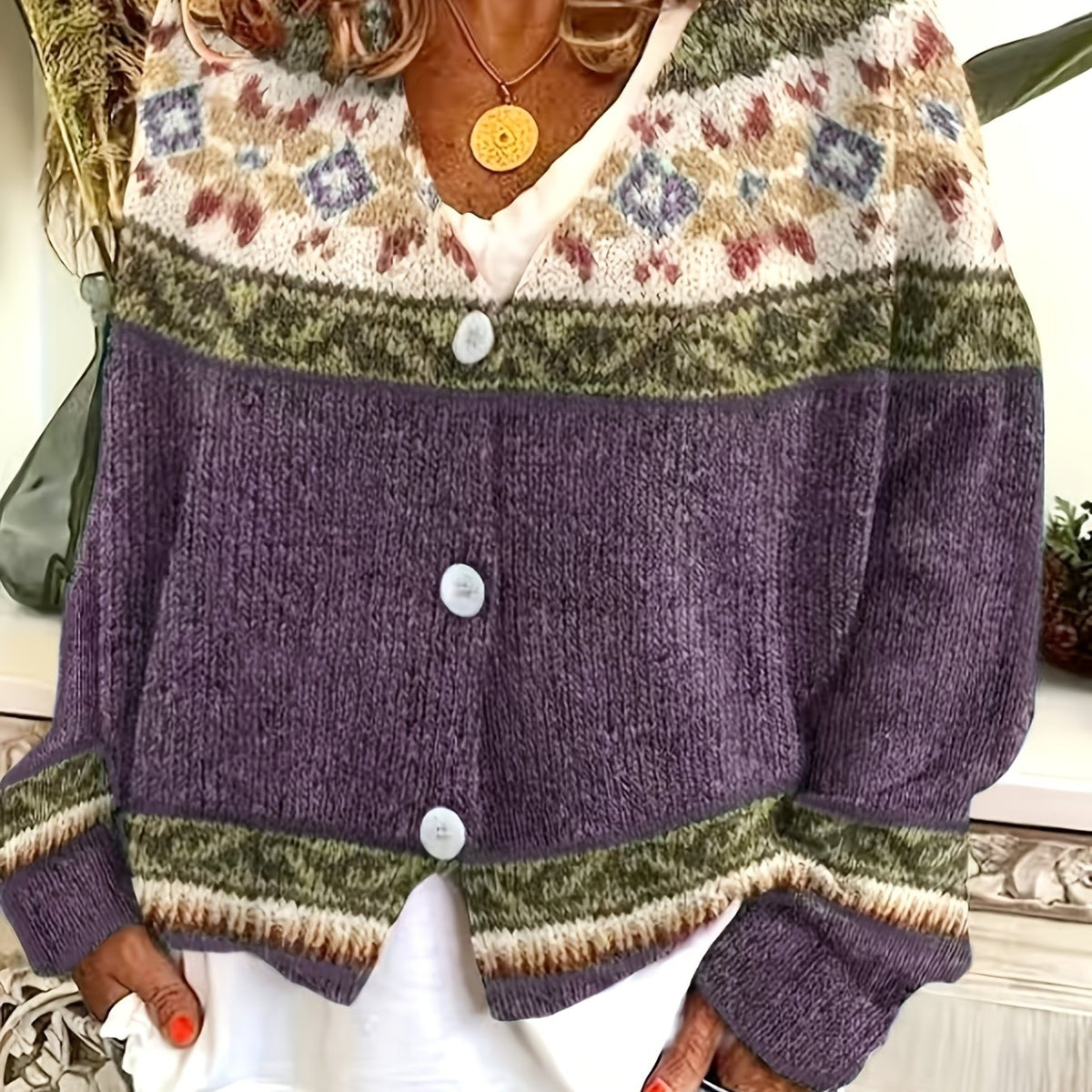 Women's Patterned Button-Front Cardigan