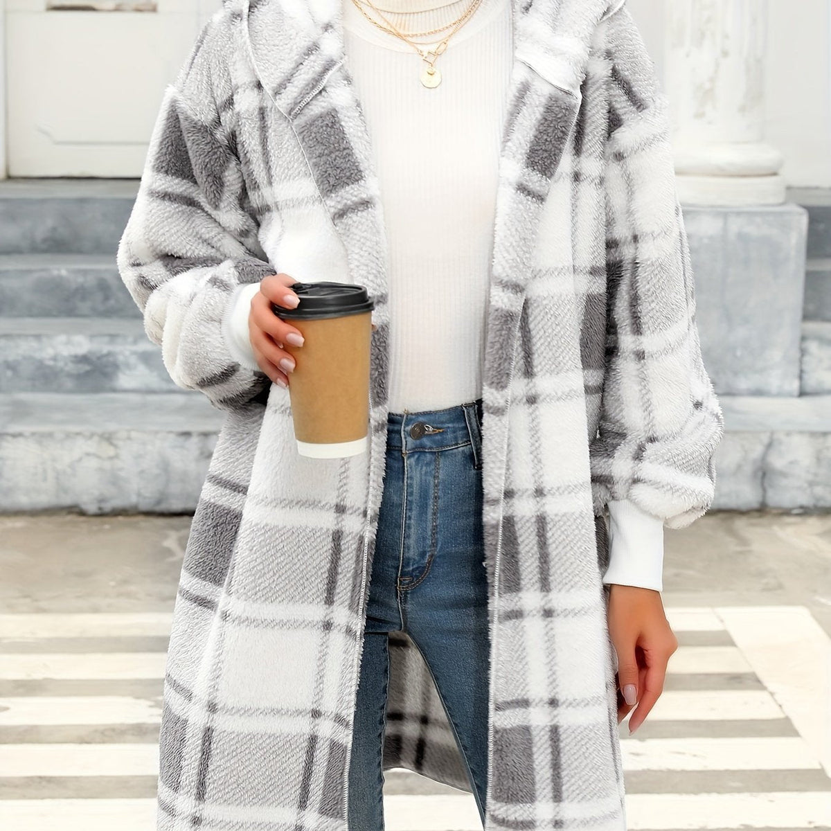 Women's Plaid Hooded Cardigan