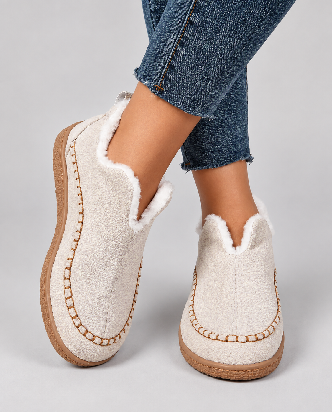 Women's Slip-On Ankle Boots with Contrast Sole and Stitch Details