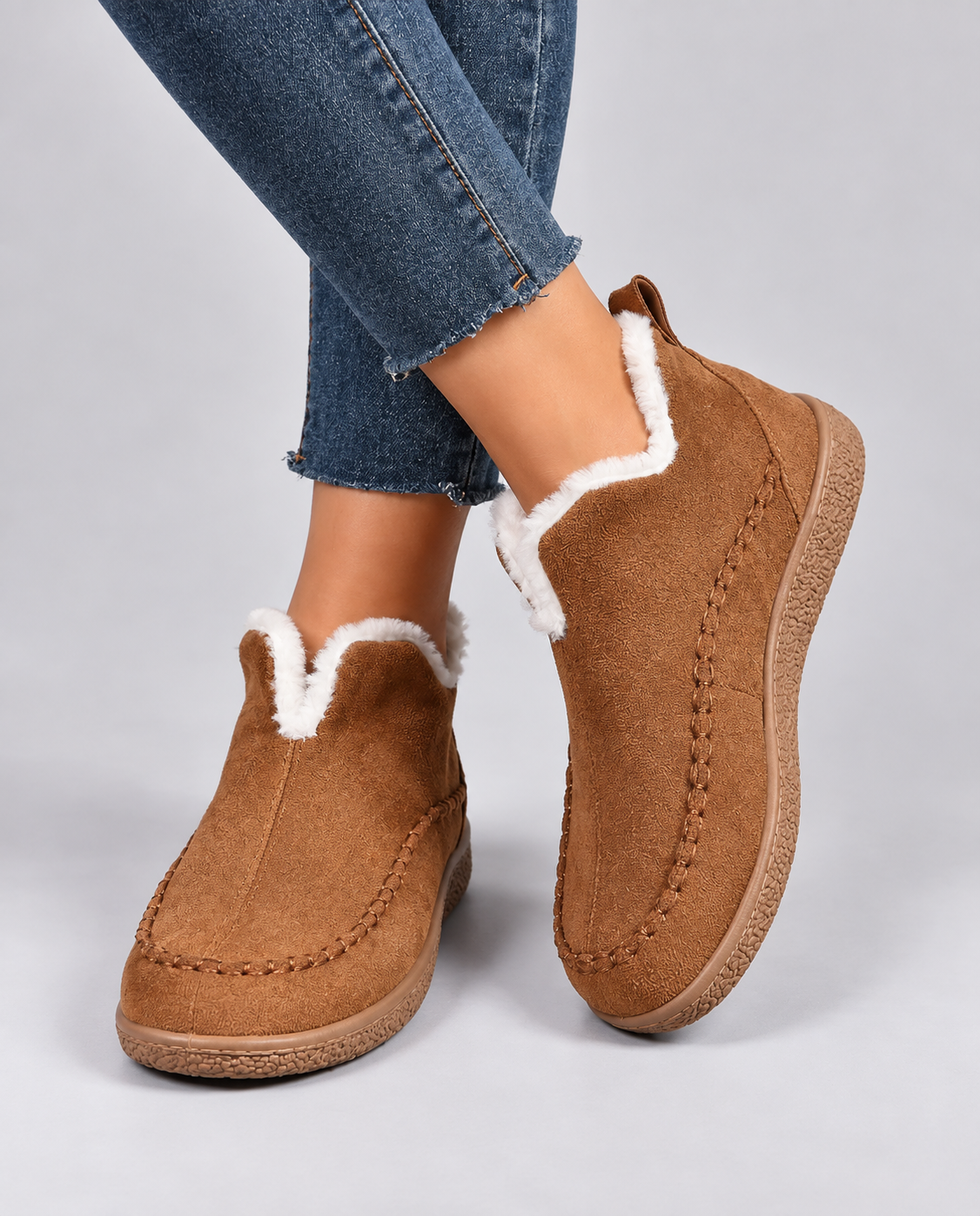 Women's Slip-On Ankle Boots with Contrast Sole and Stitch Details