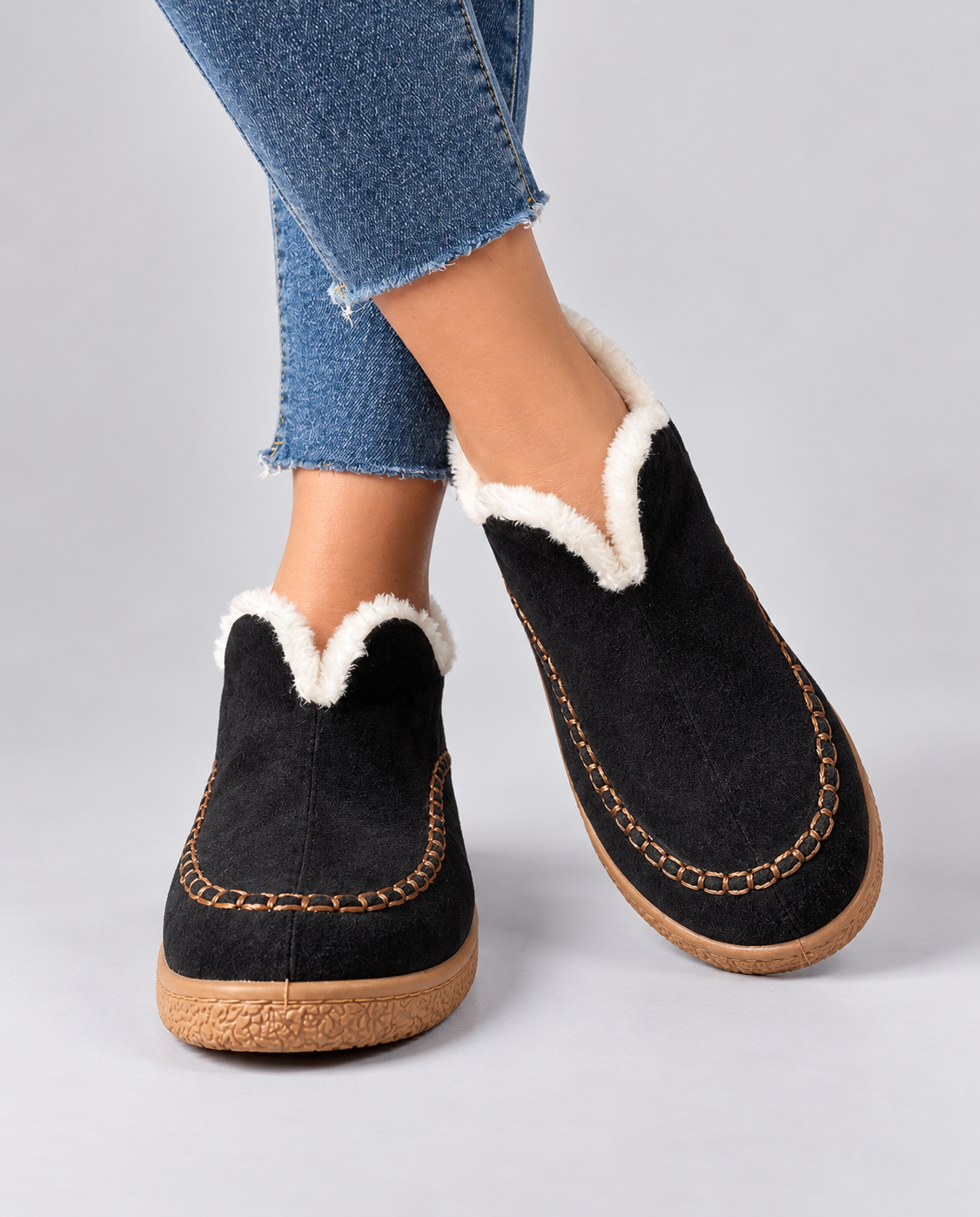 Women's Slip-On Ankle Boots with Contrast Sole and Stitch Details