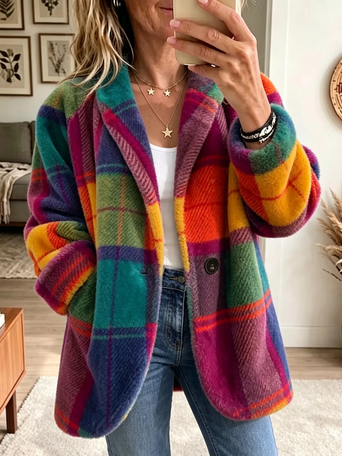 Women's Multicolor Plaid Button-Front Jacket
