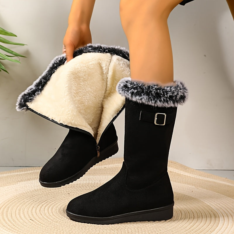Women's Fur-Look Cuff Boots with Buckle Detail