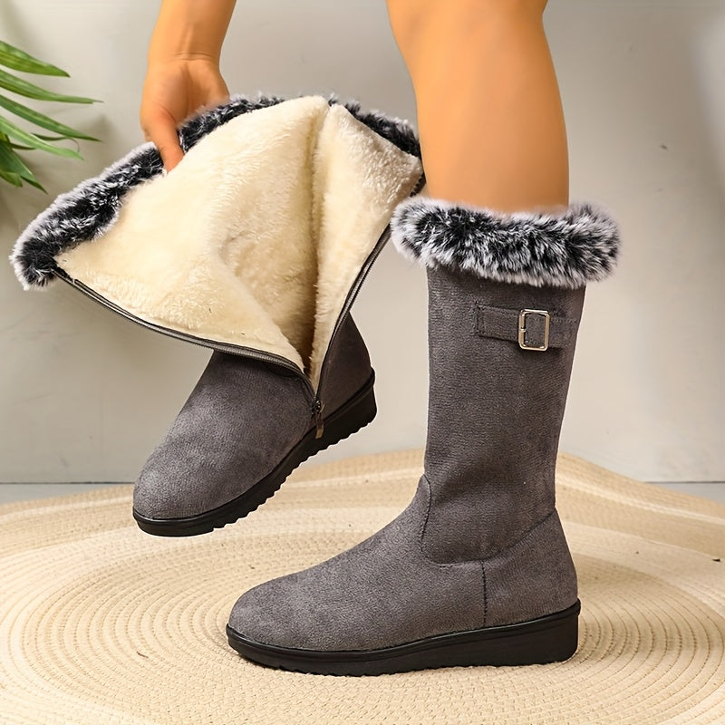 Women's Fur-Look Cuff Boots with Buckle Detail