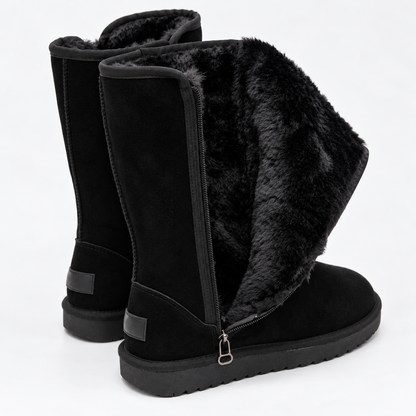 Women's Tall Suede-Look Boots with Side Zipper and Textured Sole