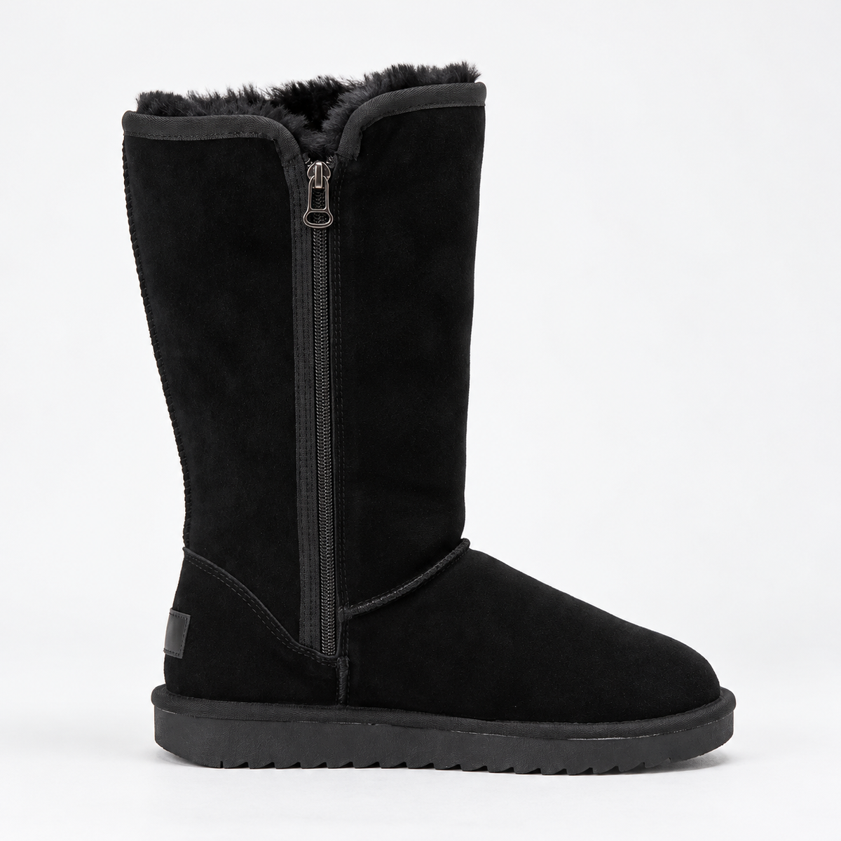 Women's Tall Suede-Look Boots with Side Zipper and Textured Sole