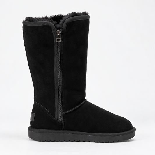 Women's Tall Suede-Look Boots with Side Zipper and Textured Sole