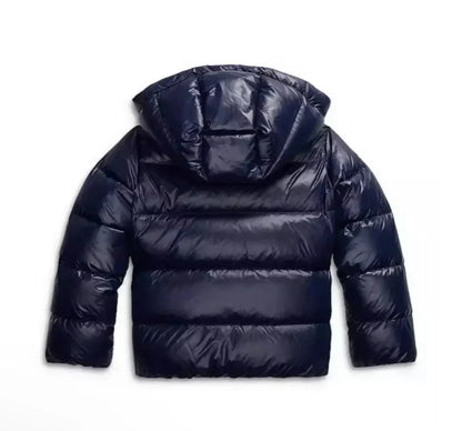 Women's Hooded Puffer Jacket with Glossy Finish and Zipper Front