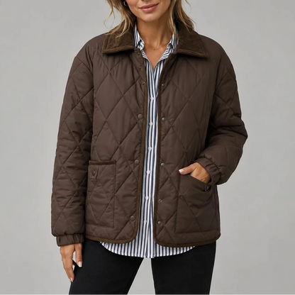 Women's Diamond-Quilted Jacket with Contrast Collar and Patch Pockets