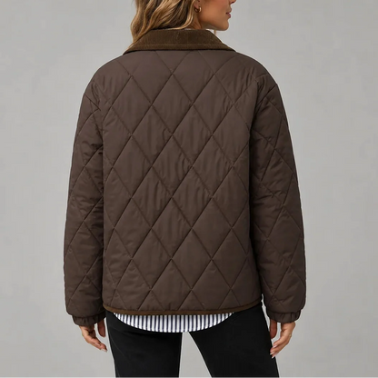 Women's Diamond-Quilted Jacket with Contrast Collar and Patch Pockets