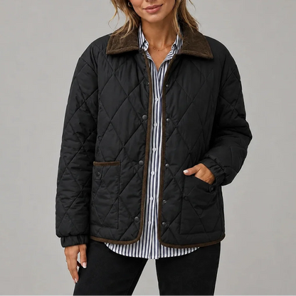 Women's Diamond-Quilted Jacket with Contrast Collar and Patch Pockets