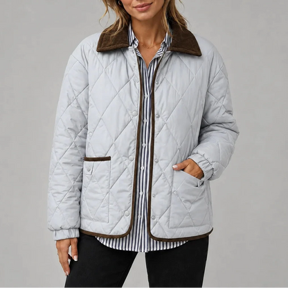 Women's Diamond-Quilted Jacket with Contrast Collar and Patch Pockets