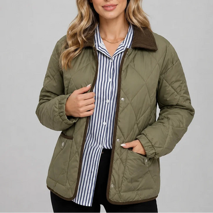Women's Diamond-Quilted Jacket with Contrast Collar and Patch Pockets