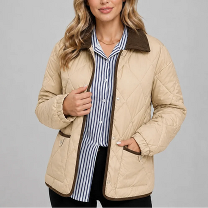 Women's Diamond-Quilted Jacket with Contrast Collar and Patch Pockets