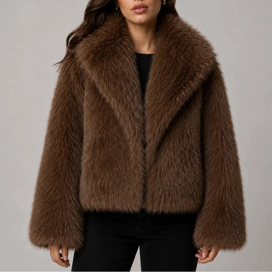 Women's Cropped Textured Jacket with Oversized Collar and Long Sleeves