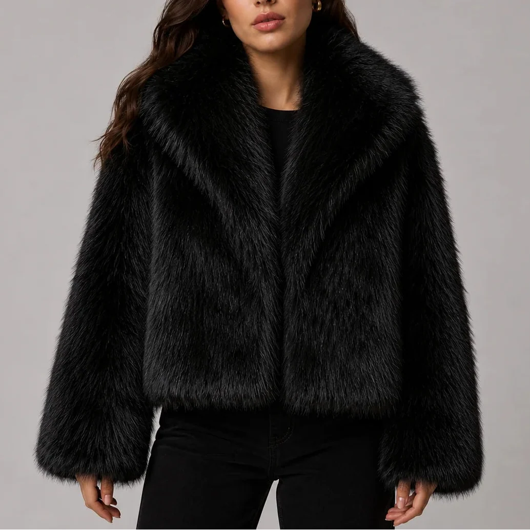 Women's Cropped Textured Jacket with Oversized Collar and Long Sleeves