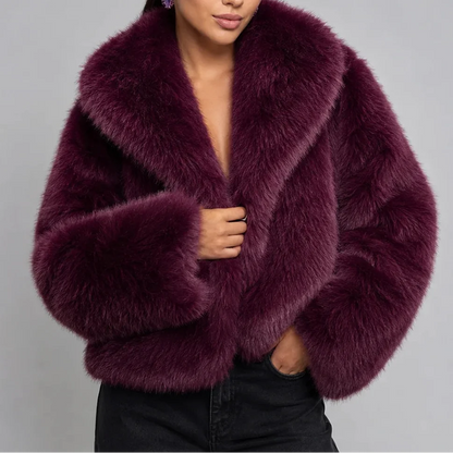 Women's Cropped Textured Jacket with Oversized Collar and Long Sleeves