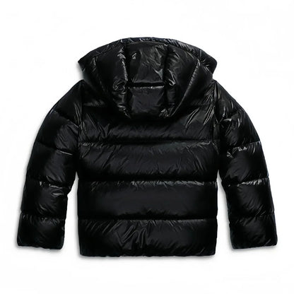 Women's Hooded Puffer Jacket with Glossy Finish and Zipper Front