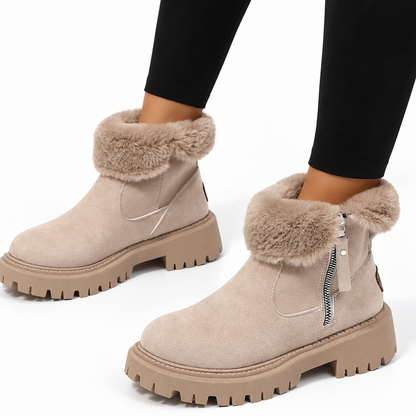 Women's Suede-Look Ankle Boots with Side Zipper and Lug Sole