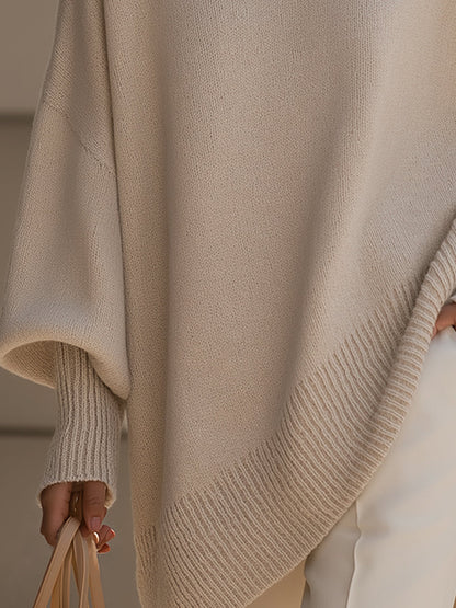 Women's Draped Knit Sweater with Crewneck and Wide Sleeves