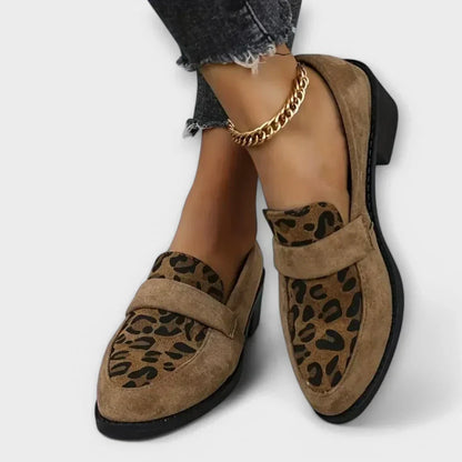 Women's Leopard-Print Loafer Heels with Low Block Heel