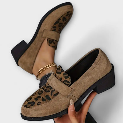 Women's Leopard-Print Loafer Heels with Low Block Heel