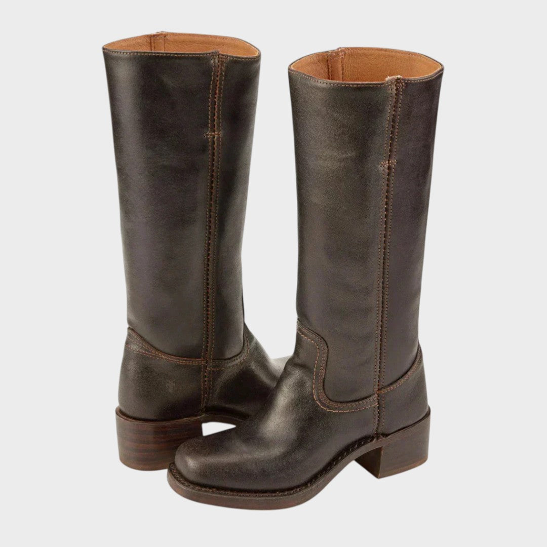 Women's Tall Western-Style Boots with Stitching and Shaped Heel