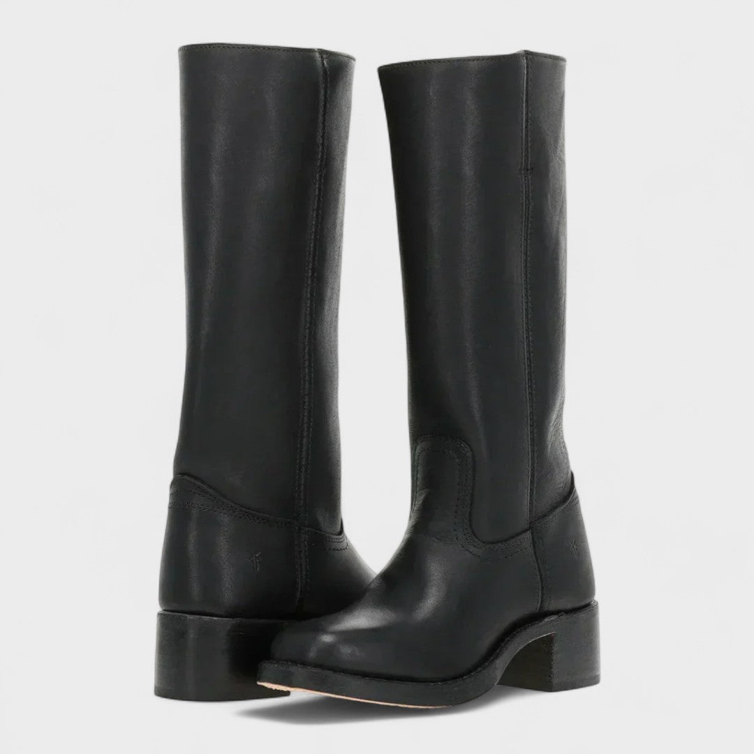 Women's Tall Western-Style Boots with Stitching and Shaped Heel
