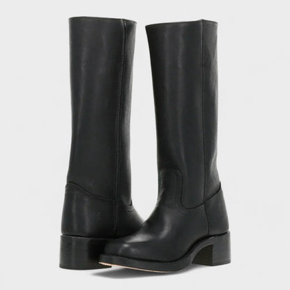 Women's Tall Western-Style Boots with Stitching and Shaped Heel