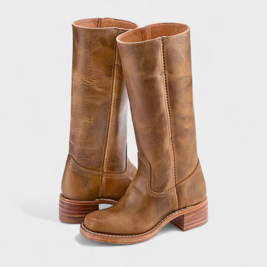 Women's Tall Western-Style Boots with Stitching and Shaped Heel