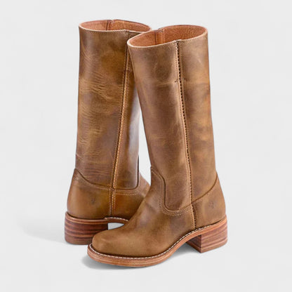 Women's Tall Western-Style Boots with Stitching and Shaped Heel